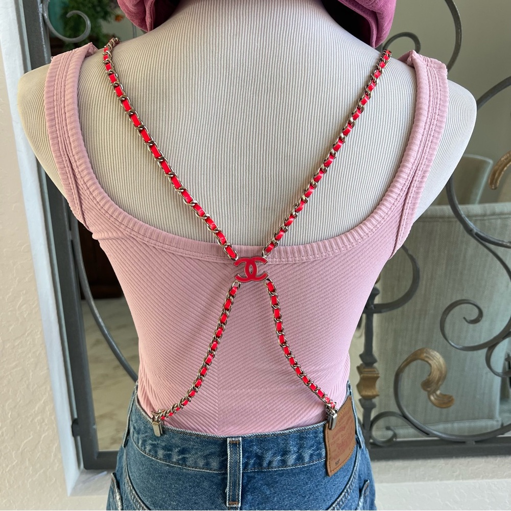 RARE ✨Chanel Hot Pink ( Neon Pink) Patent Leather Chain Suspenders